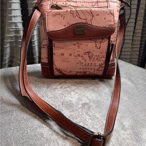 b.o.c. Pink and Brown Map Design Handbag
